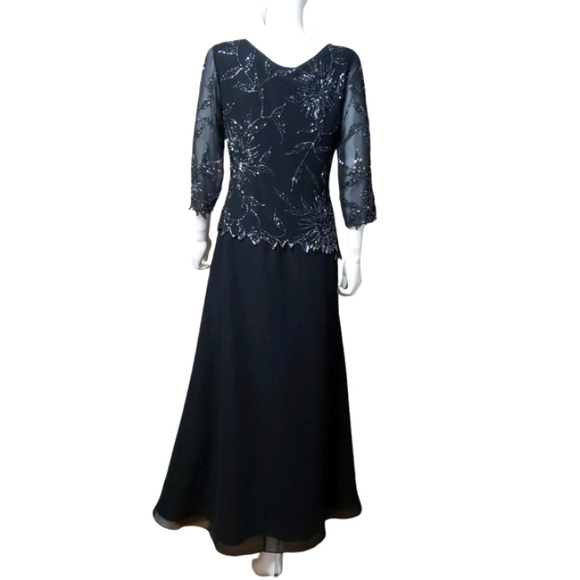 NWT J Kara Beautiful Embroidered Chiffon With Beads Evening,Party Long Dress 8P - Picture 11 of 17